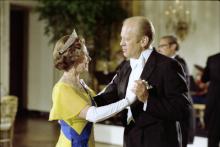 Queen Elizabeth II dances with President Gerald R. Ford during State Dinner at the White House.