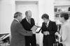 Pierre Touraine, Velma Touraine, and Congressman John Rhodes Presenting the Bicentennial Jewel to President Ford