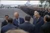 Gerald R. Ford and Gierek shake hands with others at the Okecie Airport in Warsaw, Poland.