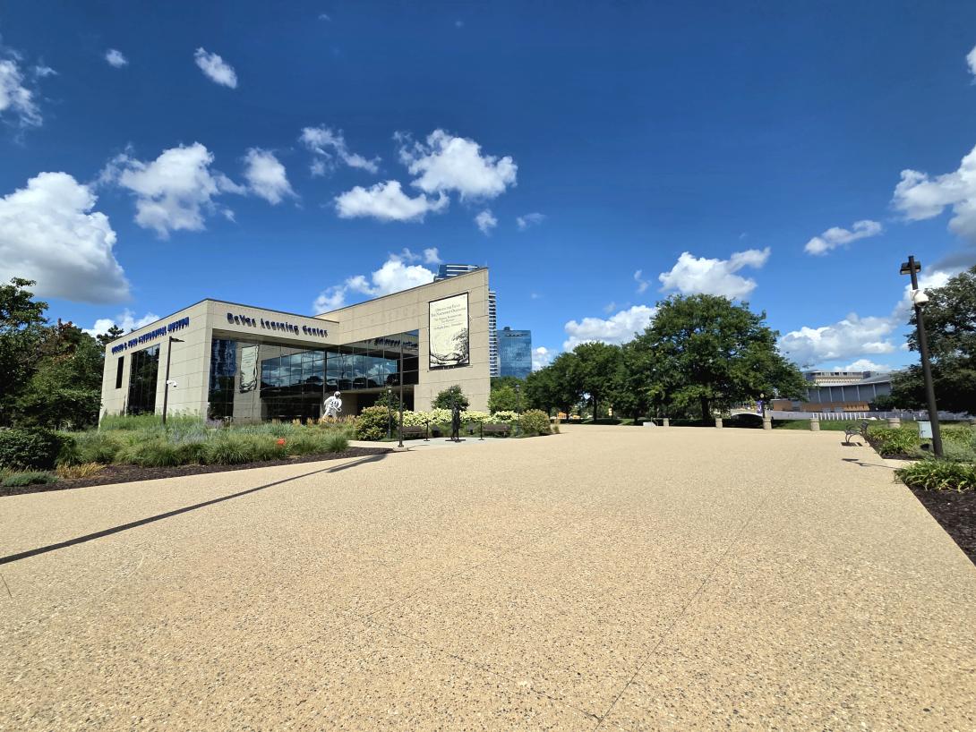The exterior plaza of the Museum is shown