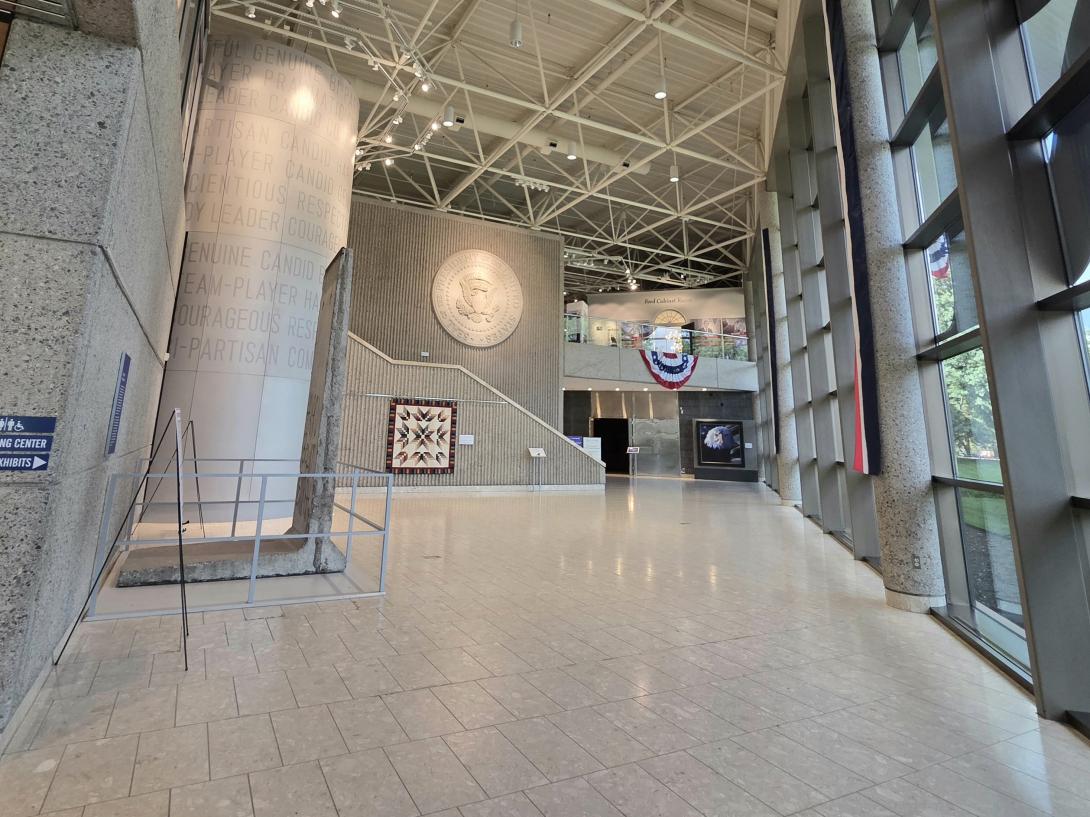 Marble floors and tall windows greet visitors to the Museum