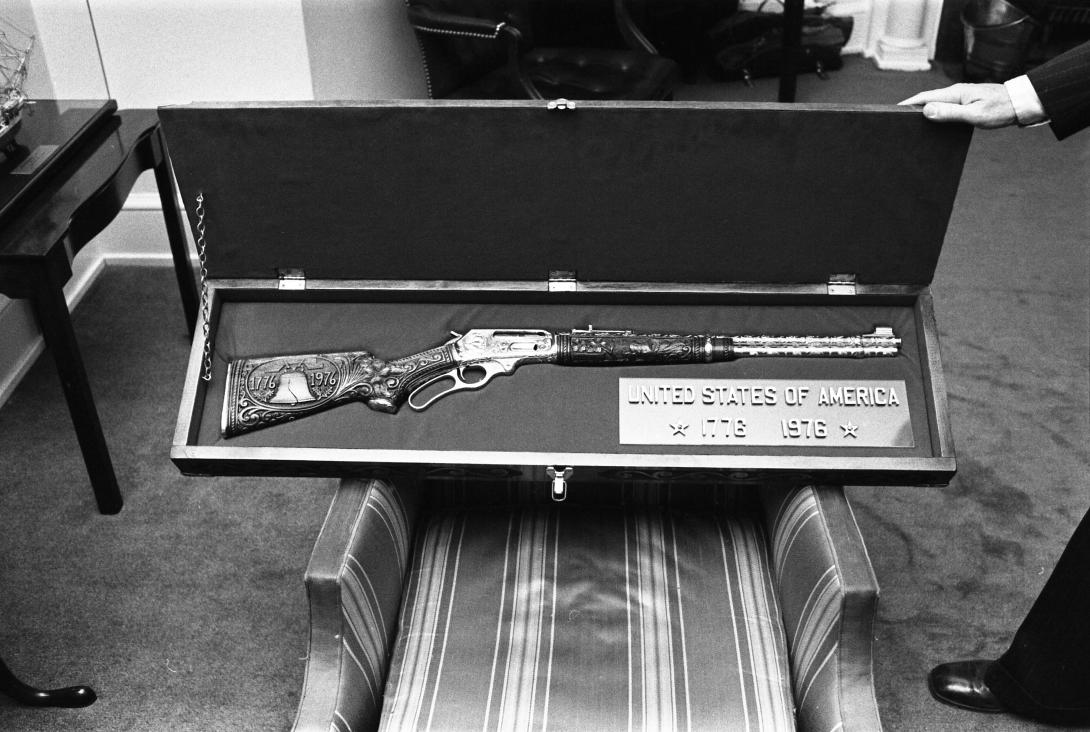 The Bicentennial Rifle on Display in Its Case