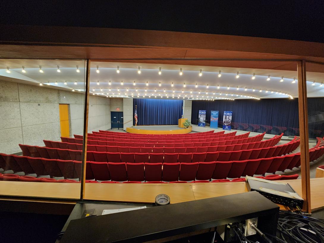 A view of the auditorium from the control booth